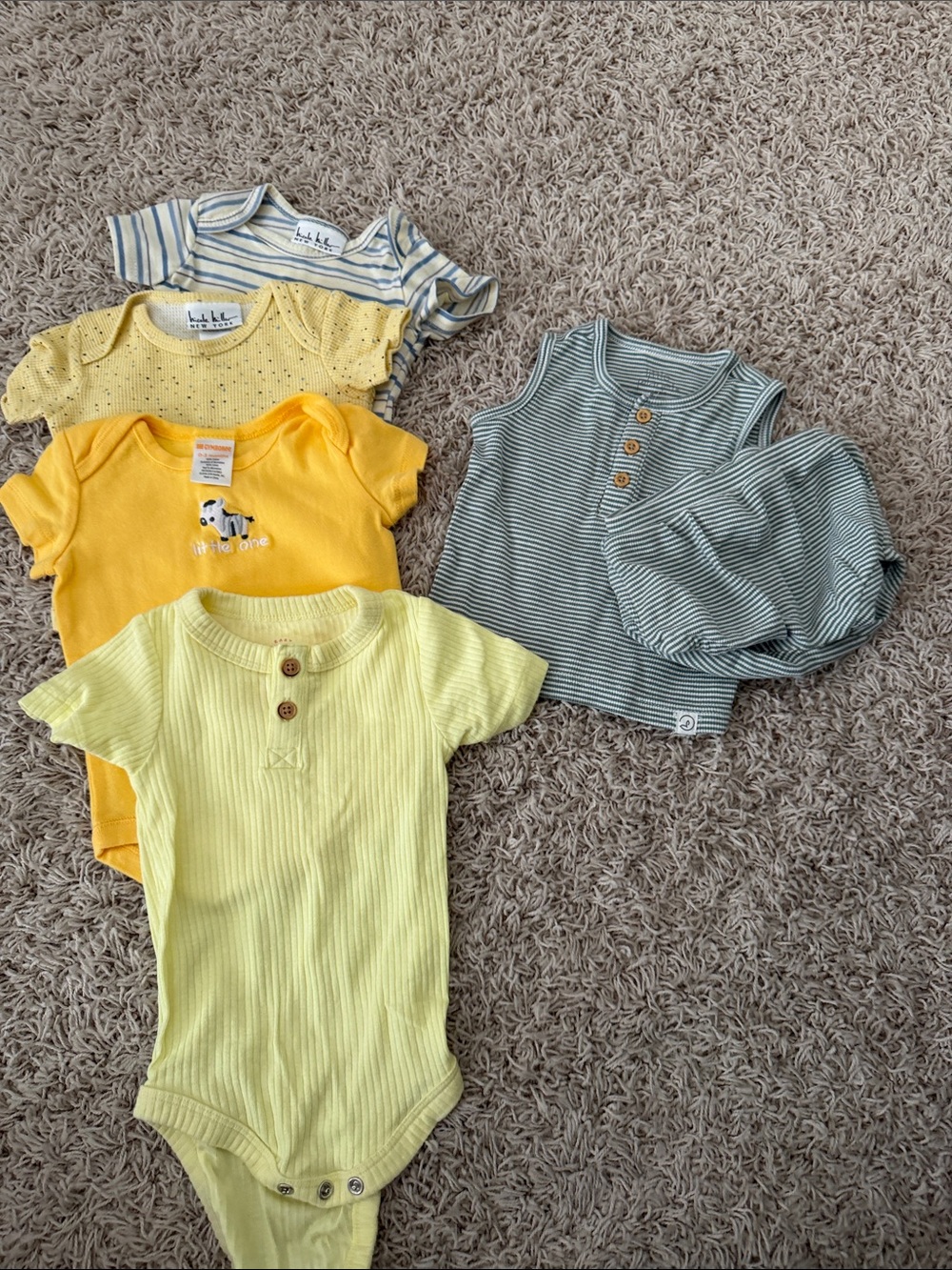 Carter's Yellow & Gray Striped Short Sleeve and Tank Bodysuit Set
